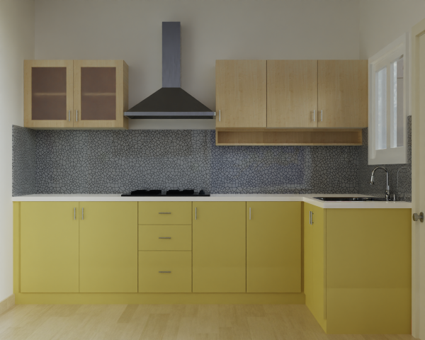 Modular kitchen near me in Chennai yellow and veneer color design