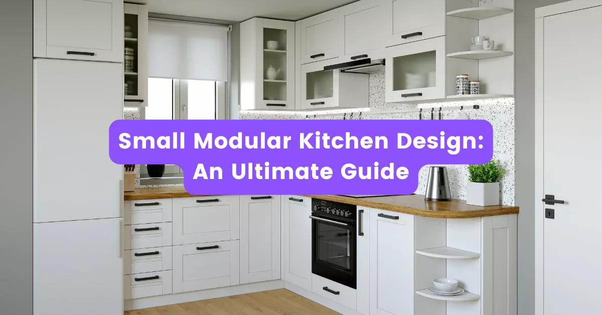 A bright and modern small modular kitchen design featuring white glossy cabinets and under-cabinet lighting.